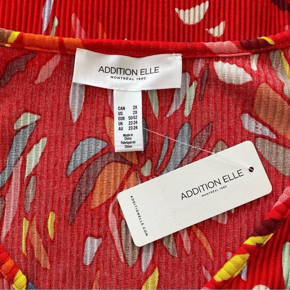Addition Elle V Neck Ruffle Sleeve Floral Red Top 2X NWT - Picture 7 of 8